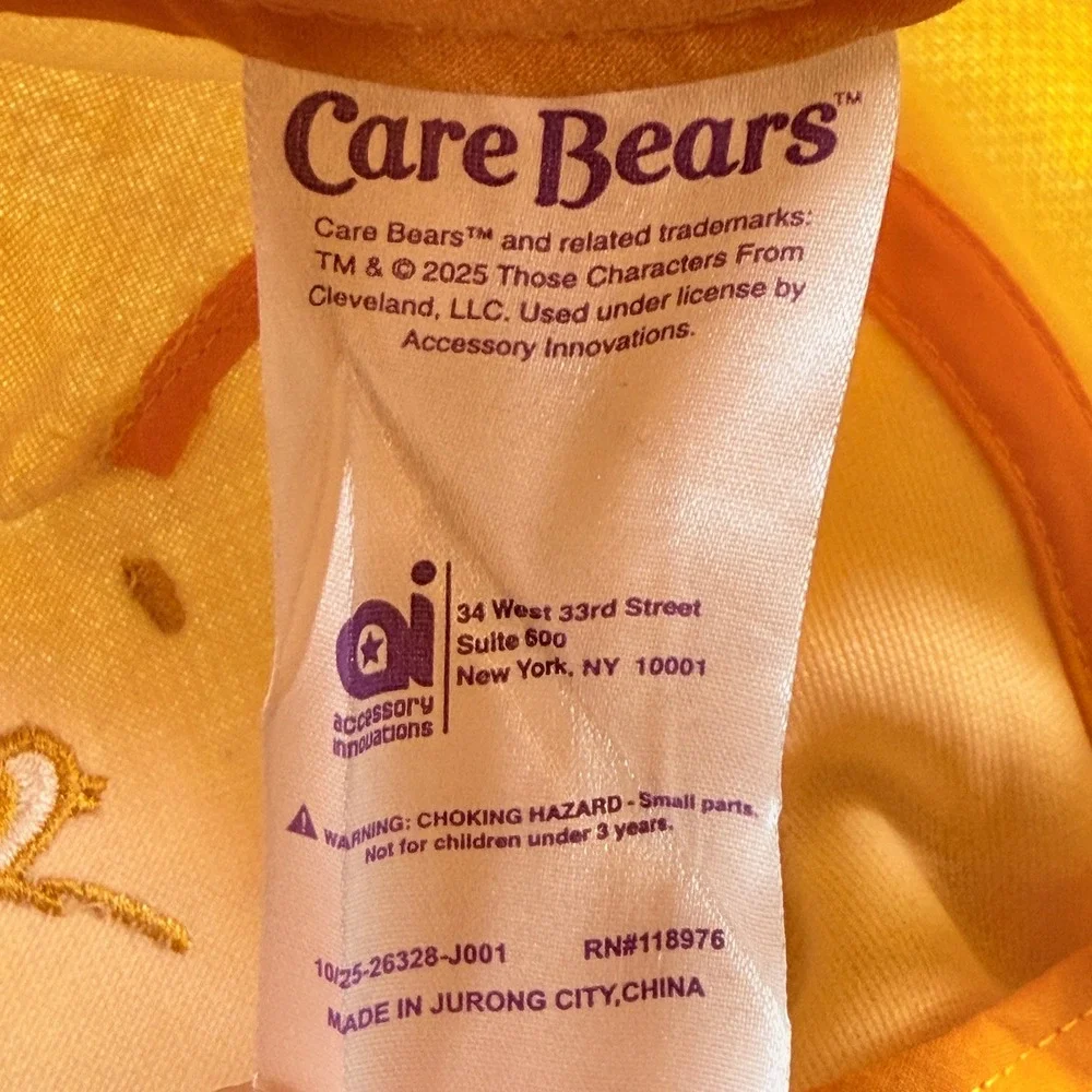 Care Bears Funshine Bear Sherpa Plush Hat Baseball Cap Ears Snapback NWT